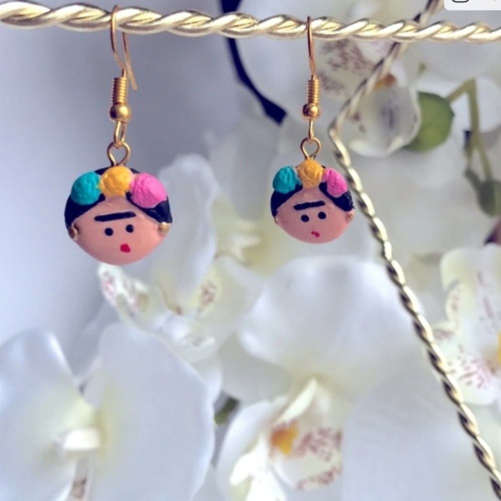 Handcrafted Colorful Frida Kahlo Face Earrings